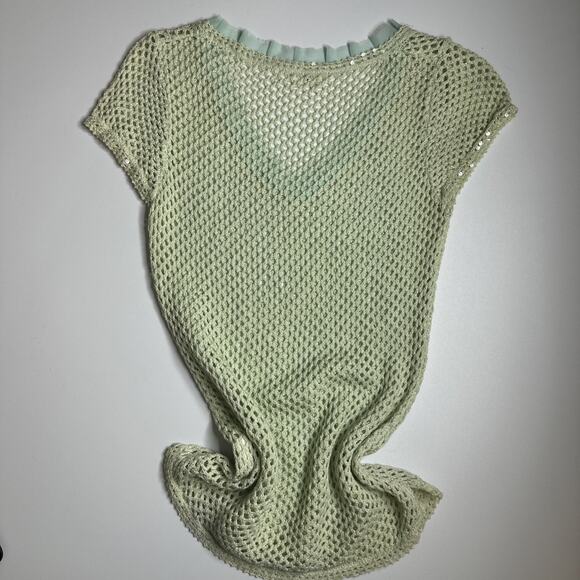 Rare Seafoam Mesh Net Top Mermaid Fairycore Whimsical Sheer Ruffle Y2K S Glitter - Picture 4 of 9